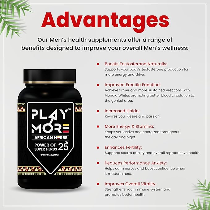 Herbal Deck Play MORE Powder for Men – African Herbal Formula | Boost Energy, Stamina, Vitality & Immunity | Supports Reproductive Health Naturally |