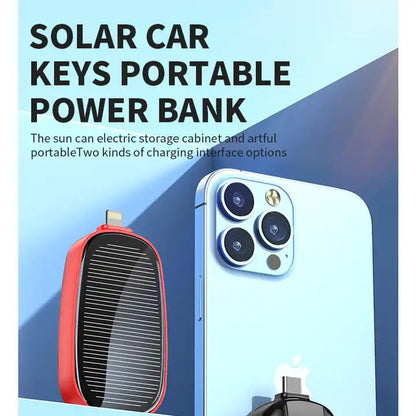 boOsig® 1500mAh Large Capacity Battery Small Solar Charger Solar Power Bank Keychain Charger for Mobile Phones with Carabiner Emergency Power Supply - iOS pin & Type C