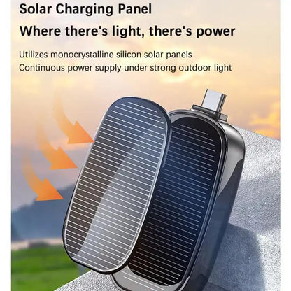 boOsig® 1500mAh Large Capacity Battery Small Solar Charger Solar Power Bank Keychain Charger for Mobile Phones with Carabiner Emergency Power Supply - iOS pin & Type C
