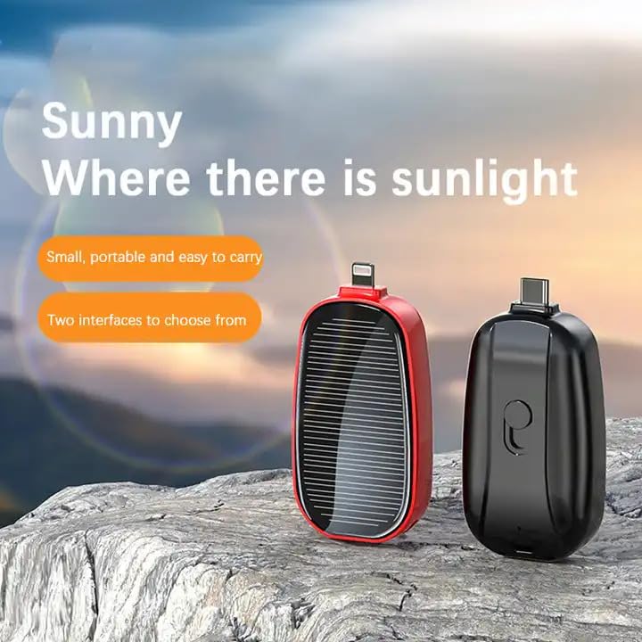 boOsig® 1500mAh Large Capacity Battery Small Solar Charger Solar Power Bank Keychain Charger for Mobile Phones with Carabiner Emergency Power Supply - iOS pin & Type C