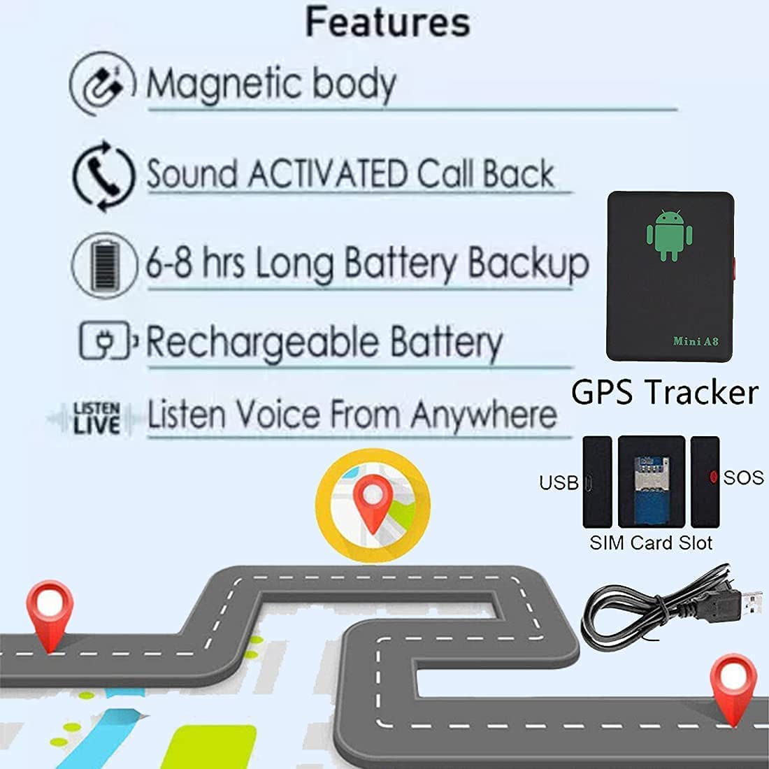 Voice Mini A8 Hidden Voice Recorder | Audio Bug Device | Spy Voice Recorder Product Microphone | Built-in Rechargeable Battery | Audio Sim Bug | GSM Sim Slot Remote Call Back