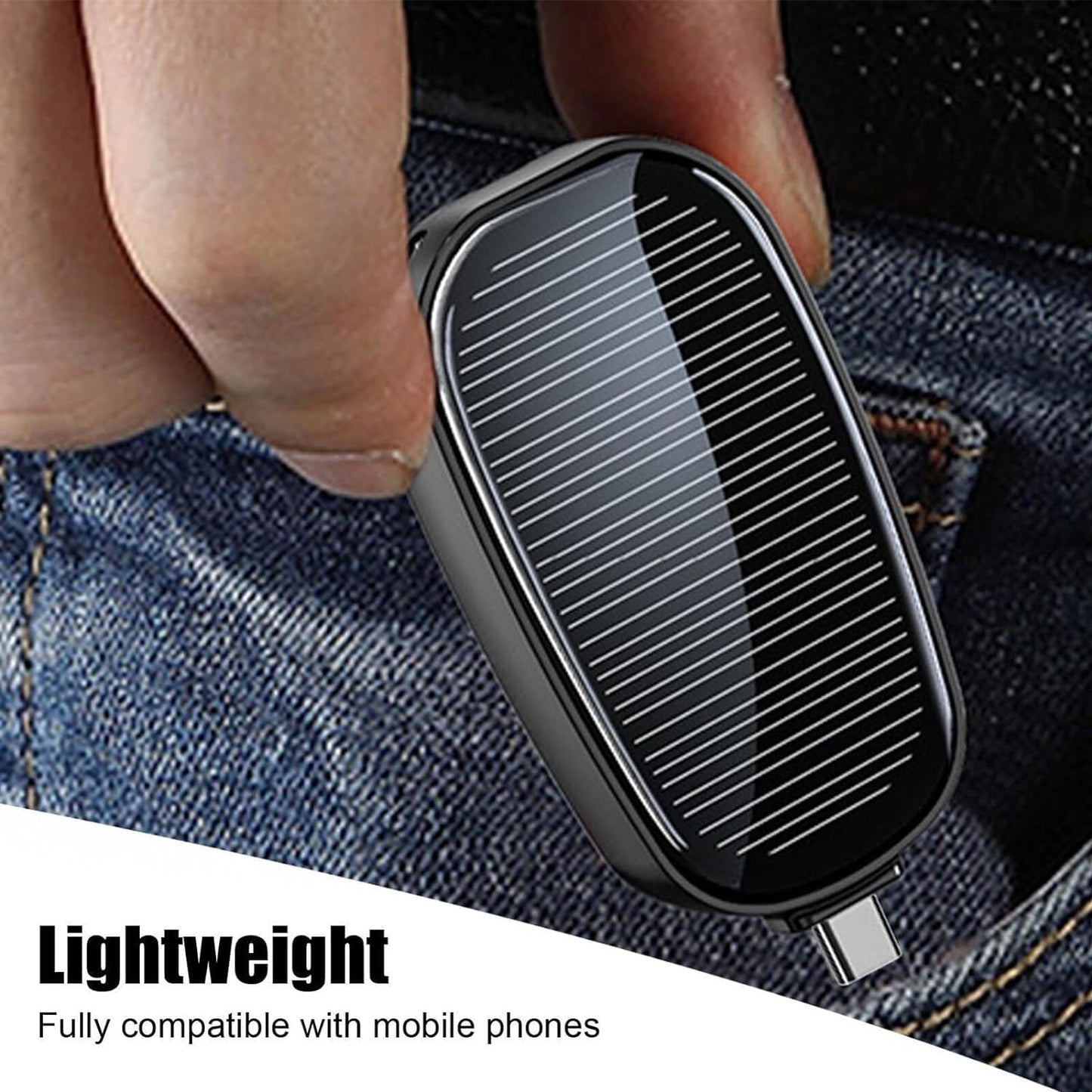 boOsig® 1500mAh Large Capacity Battery Small Solar Charger Solar Power Bank Keychain Charger for Mobile Phones with Carabiner Emergency Power Supply - iOS pin & Type C